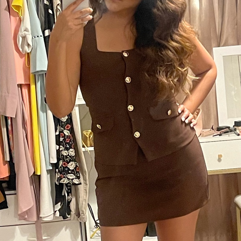 Elegant Brown Button-Down 2 piece set